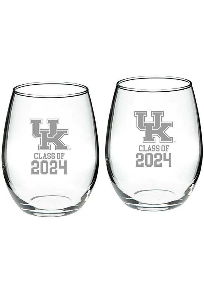 Kentucky Wildcats Class of 2024 Hand Etched Crystal 2 Piece Stemless Wine Glass