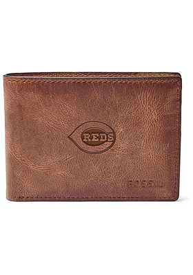 Cincinnati Reds Fossil Leather Front Pocket Mens Bifold Wallet