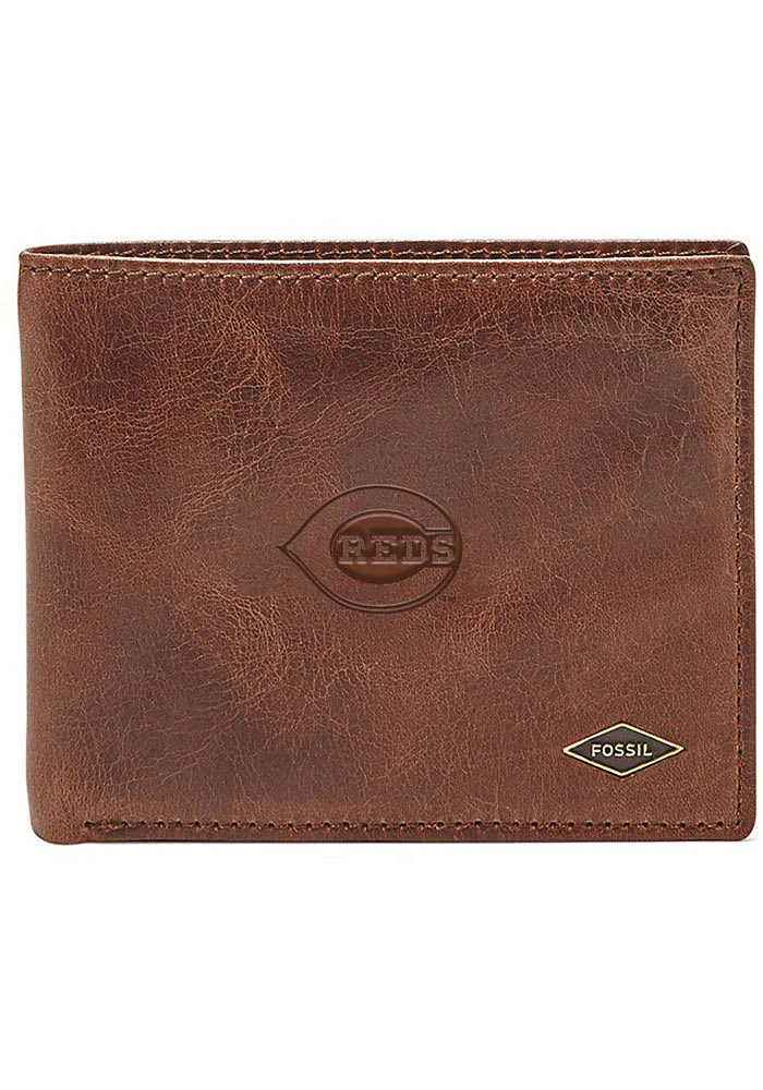 Cincinnati Reds Fossil Leather RFID Mens Bifold Wallet