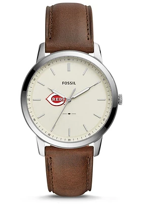 Jardine Associates Cincinnati Reds Fossil Minimalist Leather Mens Watch