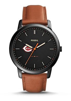 Jardine Associates Cincinnati Reds Fossil Minimalist Leather Logo Mens Watch