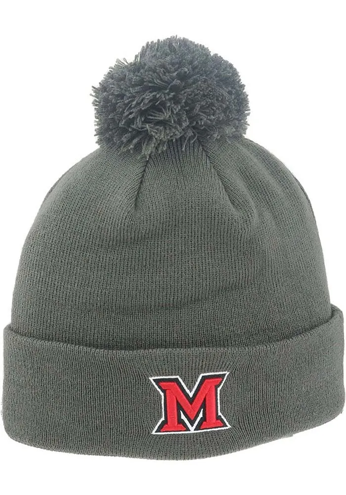 Miami RedHawks Grey Pom Mens Knit Hat