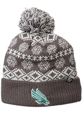 North Texas Mean Green Grey Polar Cuff Pom Mens Knit Hat