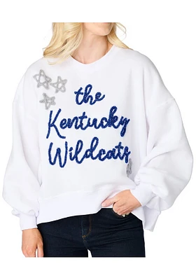 Kentucky Wildcats Womens White Glitter Script Balloon Crew Sweatshirt