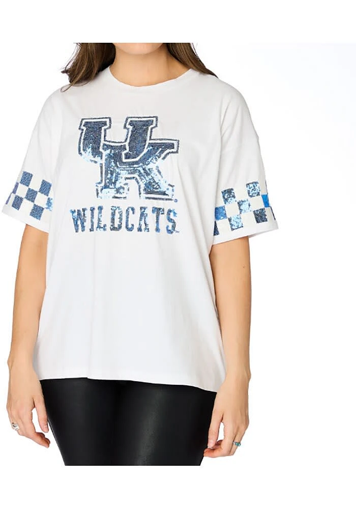 Kentucky Wildcats Womens White Sequin Grand Short Sleeve T-Shirt