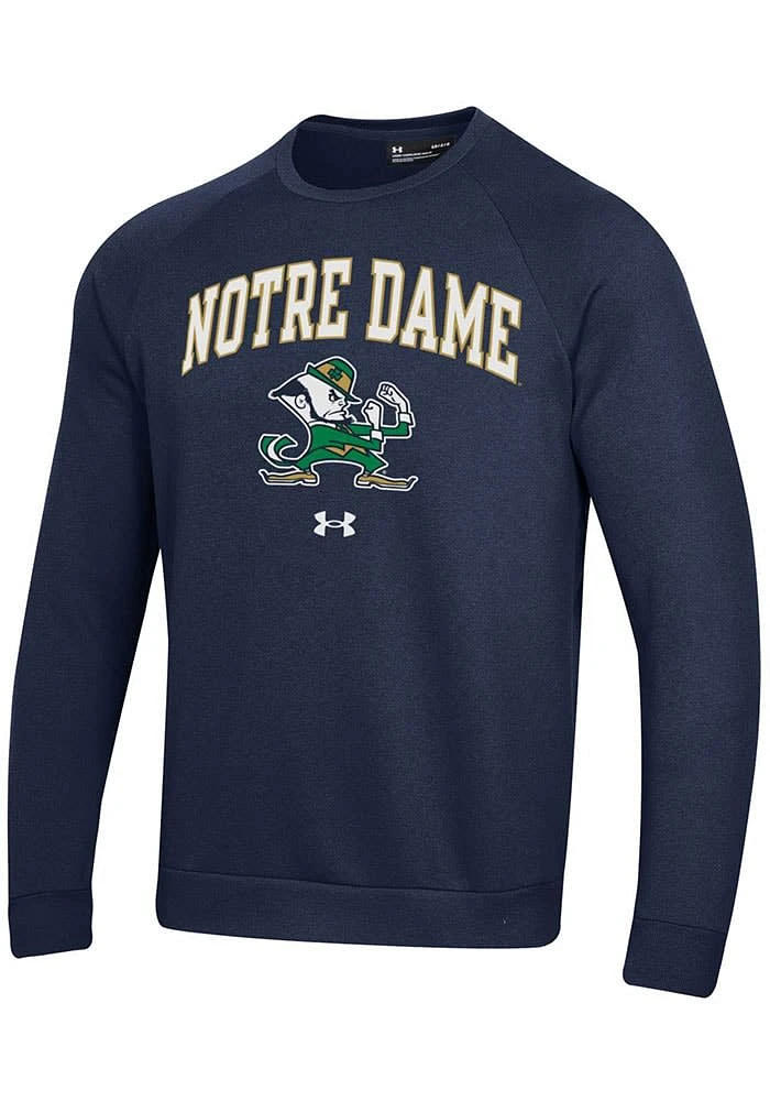Under Armour Notre Dame Fighting Irish Mens Navy Blue All Day Fleece Long Sleeve Crew Sweatshirt