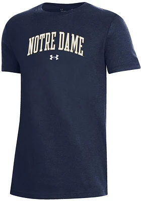 Under Armour Notre Dame Fighting Irish Youth Navy Blue Arched Wordmark Short Sleeve T-Shirt