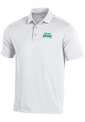 Under Armour Notre Dame Fighting Irish Mens White Wear Green Short Sleeve Polo