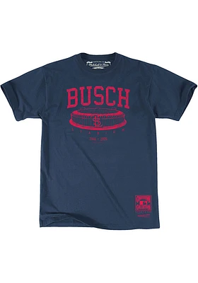 Mitchell and Ness St Louis Cardinals Navy Blue Busch Stadium Short Sleeve T Shirt