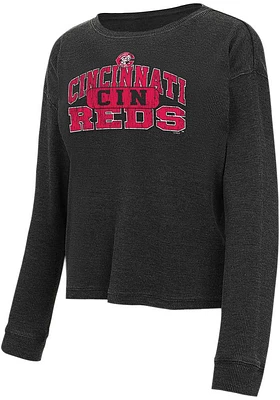 Cincinnati Reds Womens Charcoal Waffle LS Tee