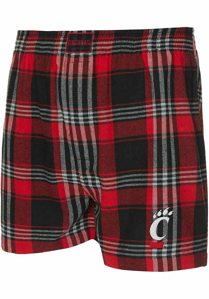 Cincinnati Bearcats Mens Black Region Plaid Boxer Shorts