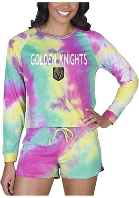 Concepts Sport Vegas Golden Knights Womens Yellow Tie Dye Long Sleeve PJ Set