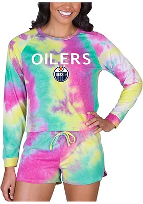 Concepts Sport Edmonton Oilers Womens Yellow Tie Dye Long Sleeve PJ Set
