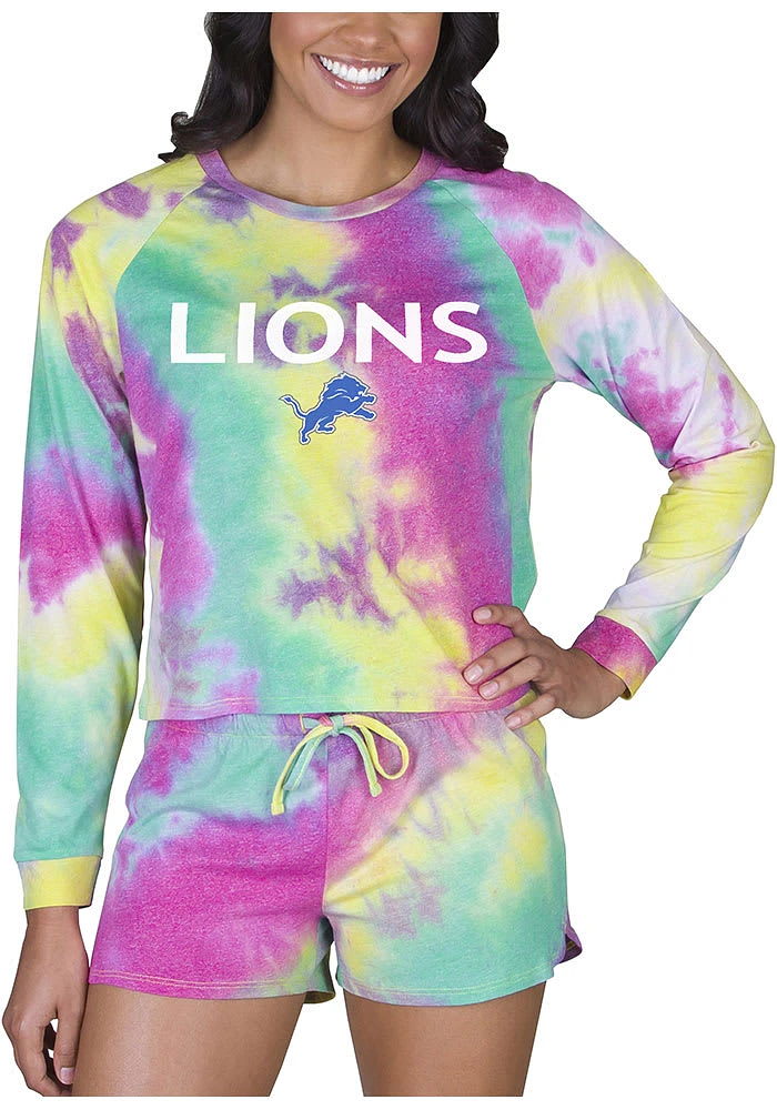 Concepts Sport Detroit Lions Womens Yellow Tie Dye Long Sleeve PJ Set
