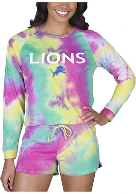 Concepts Sport Detroit Lions Womens Yellow Tie Dye Long Sleeve PJ Set