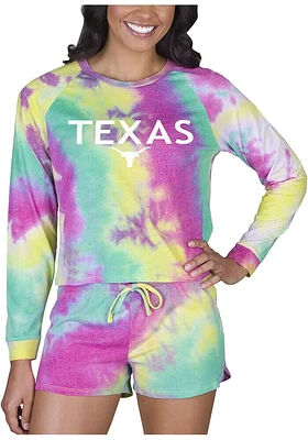 Concepts Sport Texas Longhorns Womens Yellow Tie Dye Long Sleeve PJ Set