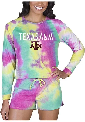 Concepts Sport Texas A&M Aggies Womens Yellow Tie Dye Long Sleeve PJ Set