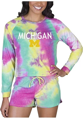 Concepts Sport Michigan Wolverines Womens Yellow Tie Dye Long Sleeve PJ Set