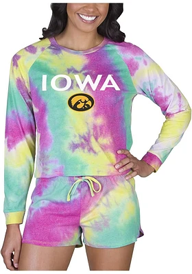 Womens Iowa Hawkeyes Yellow Concepts Sport Tie Dye Long Sleeve PJ Set