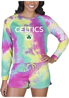Concepts Sport Boston Celtics Womens Yellow Tie Dye Long Sleeve PJ Set