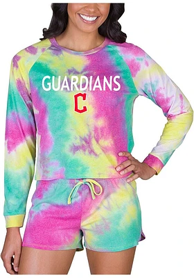 Concepts Sport Cleveland Guardians Womens Yellow Tie Dye Long Sleeve PJ Set