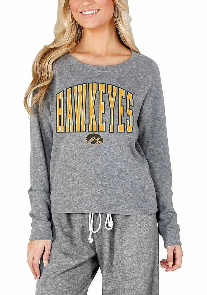 Womens Iowa Hawkeyes Grey Concepts Sport Mainstream Crew Sweatshirt