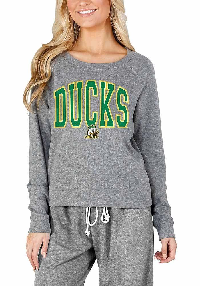 Womens Oregon Ducks Grey Concepts Sport Mainstream Crew Sweatshirt