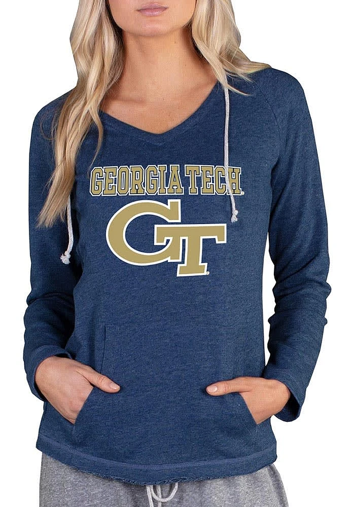 Concepts Sport GA Tech Yellow Jackets Womens Navy Blue Mainstream Terry Hooded Sweatshirt