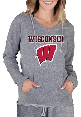 Womens Wisconsin Badgers Grey Concepts Sport Mainstream Terry Hooded Sweatshirt
