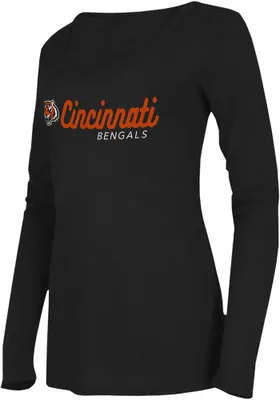 Cincinnati Bengals Womens Black Cursive Marathon LS Tee