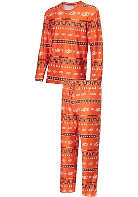 Oklahoma State Cowboys Mens Orange Flurry Matching Set Sleep Pants