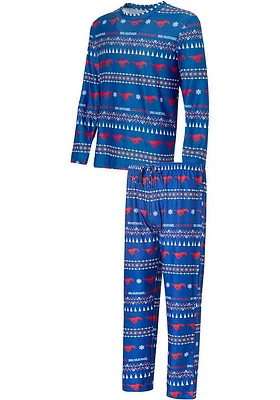 SMU Mustangs Mens Blue Flurry Matching Set Sleep Pants