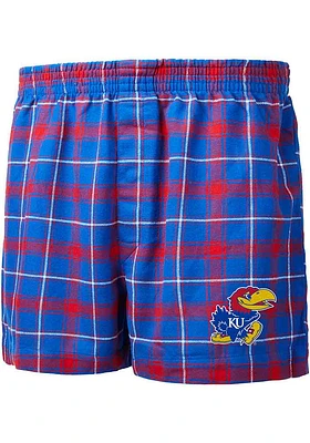 Kansas Jayhawks Mens Blue Ledger Plaid Boxer Shorts