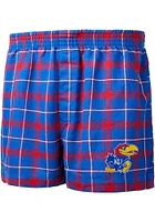 Kansas Jayhawks Mens Blue Ledger Plaid Boxer Shorts