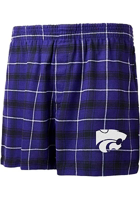 K-State Wildcats Mens Purple Ledger Plaid Boxer Shorts