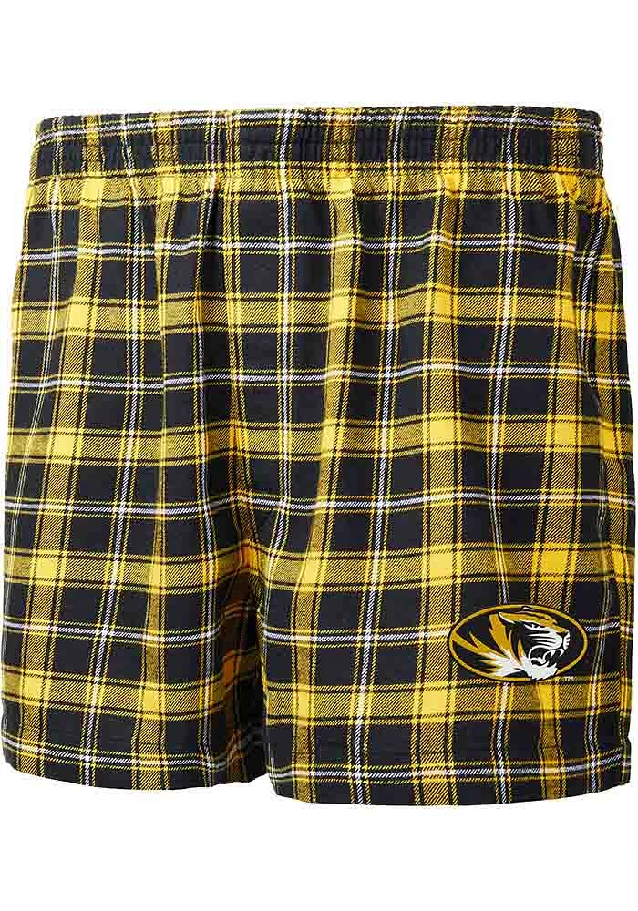 Missouri Tigers Mens Black Ledger Plaid Boxer Shorts