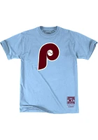 Mitchell and Ness Philadelphia Phillies Light Blue Logo Traditional Short Sleeve Fashion T Shirt