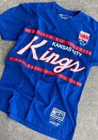 Mitchell and Ness Kansas City Kings Blue Coaches Script Short Sleeve Fashion T Shirt