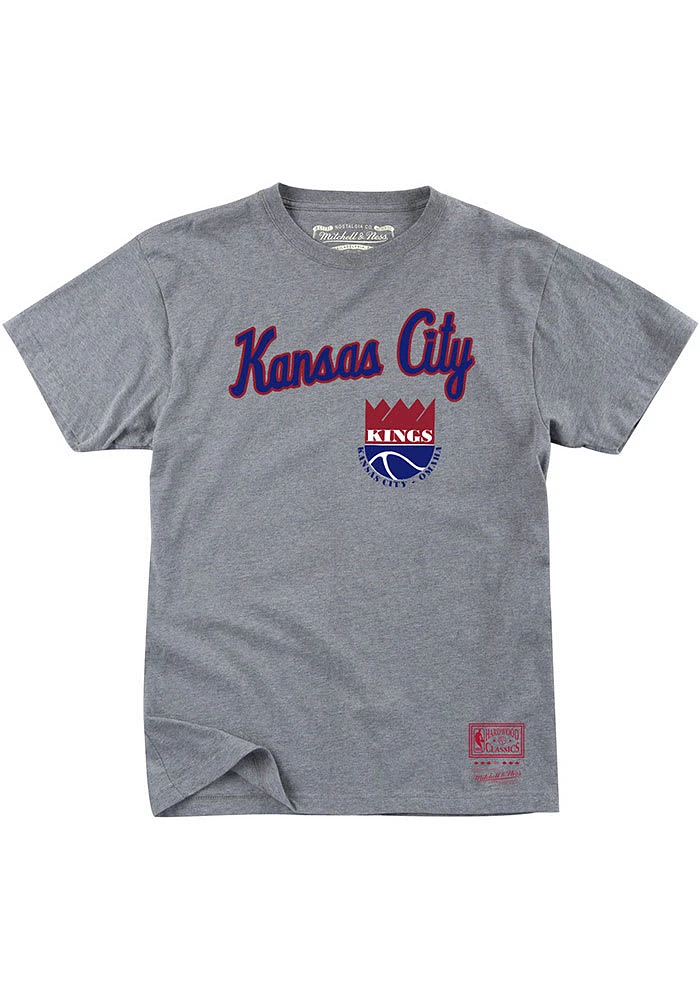 Mitchell and Ness Kansas City Kings Grey Wordmark Short Sleeve T Shirt