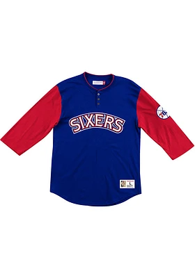 Mitchell and Ness Philadelphia 76ers Blue Franchise Player Long Sleeve Fashion T Shirt