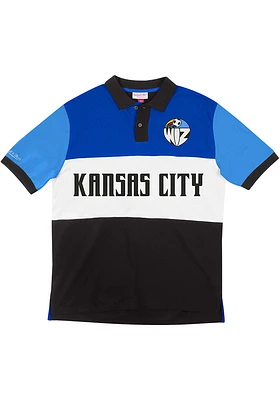 Mitchell and Ness Sporting Kansas City Mens Blue KC Wizards Color Blocked Short Sleeve Polo