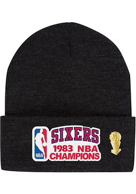 Mitchell and Ness Philadelphia 76ers Black HWC Champ Cuff Beanie Mens Knit Hat