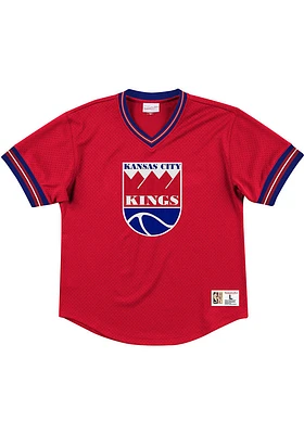 Mitchell and Ness Kansas City Kings Red Unbeaten Mesh V-Neck Short Sleeve Fashion T Shirt