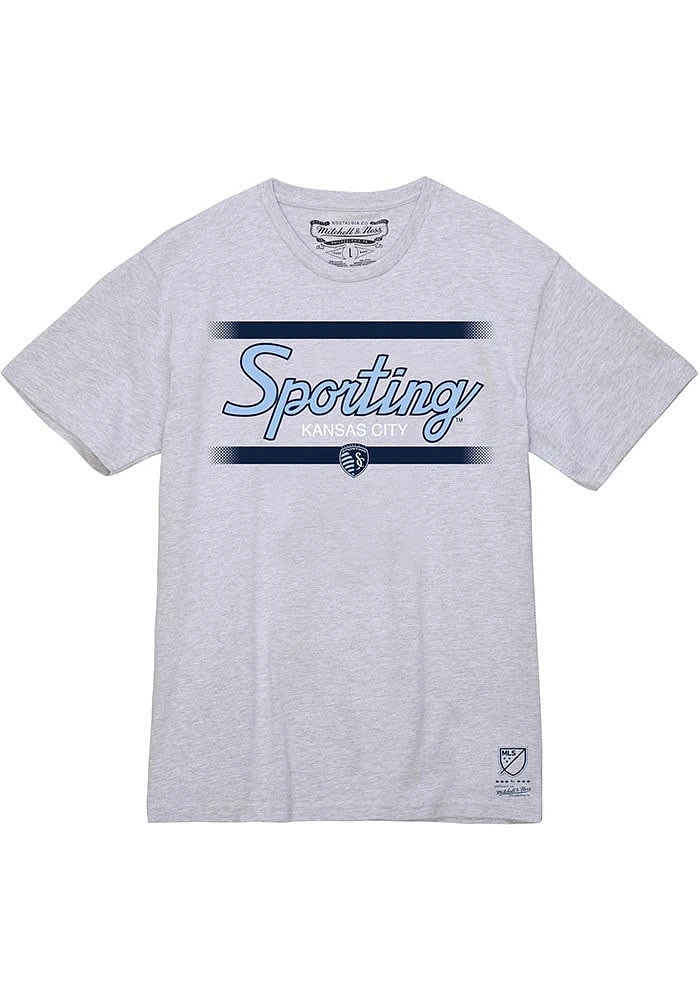 Mitchell and Ness Sporting Kansas City Grey Coaches Script Short Sleeve Fashion T Shirt