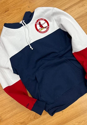 Mitchell and Ness St Louis Cardinals Mens Navy Blue FUSION FLEECE 2.0 Fashion Hood