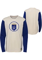 Mitchell and Ness Kansas City Royals Youth White Colorblock Raglan Long Sleeve Fashion T-Shirt