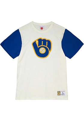 Mitchell and Ness Milwaukee Brewers Ivory Color Blocked Short Sleeve Fashion T Shirt
