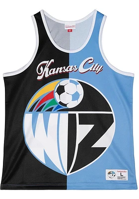 Mitchell and Ness Sporting Kansas City Mens Blue Retro 2.0 Split Color Mesh Short Sleeve Tank Top