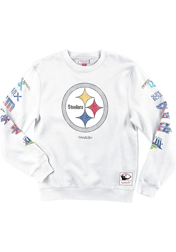 Mitchell and Ness Pittsburgh Steelers Mens White Rings Long Sleeve Crew Sweatshirt