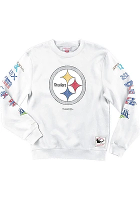 Mitchell and Ness Pittsburgh Steelers Mens White Rings Long Sleeve Crew Sweatshirt